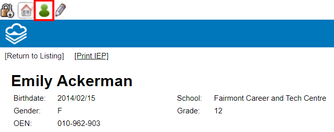 clevr Access Profile clevr Access student profile information with birthdate, gender, OEN, school, and grade