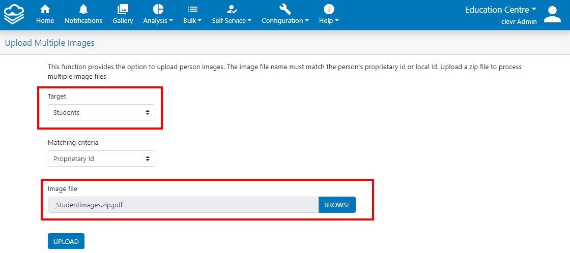 clevr upload multiple images with target and image file