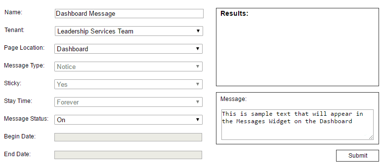 clevr Alerts Module showing dashboard sample message