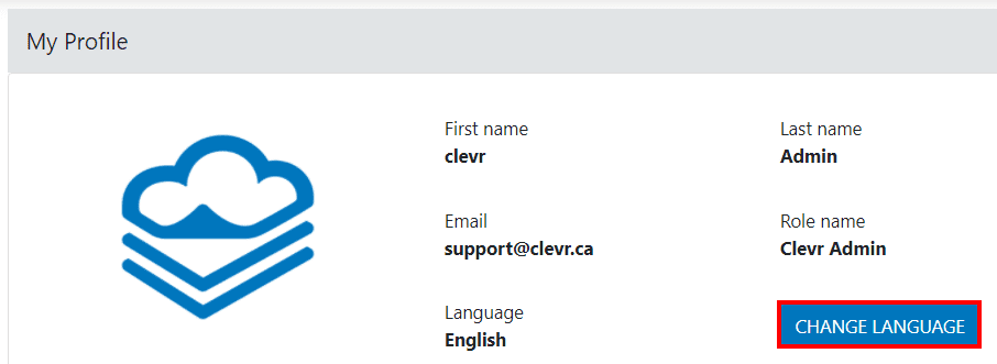 clevr my profile change language button