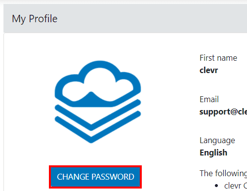 clevr my profile change password button