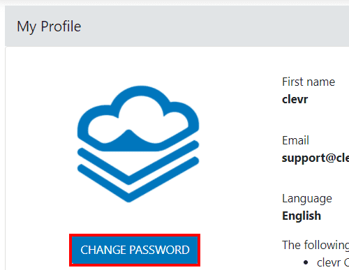 clevr Change Password clevr my profile change password button