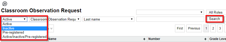 clevr Classroom Observation Request clevr Classroom Observation Request inactive selected with search button