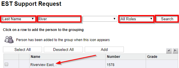 clevr support request highlighting the necessary fields to select a person