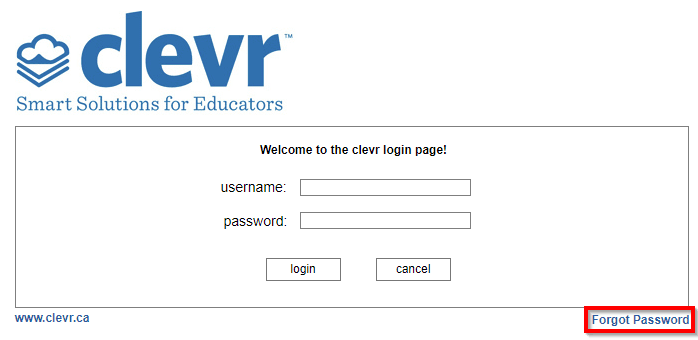 clevr Forgot Password clevr Forgot password button on the clevr login page