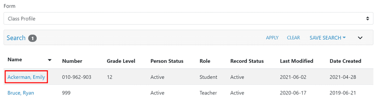 clevr Dashboard with a name highlighted to show how to navigate a person's record