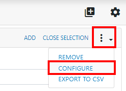 clevr Dashboard highlighting the drop down menu and the configure button for the listings card