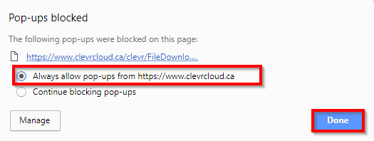 clevr browser pop-ups blocked, always allow pop-ups