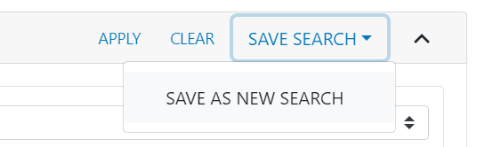 clevr drop down menu in Dashboard highlighting save search drop down with save as new search selection