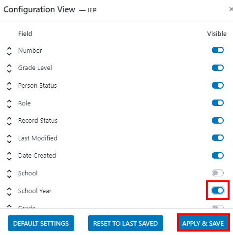 clevr Dashboard toggles highlighting the toggle for the school year and the apply and save button