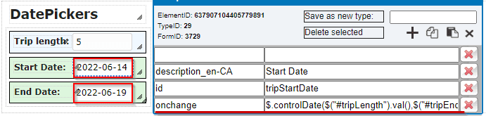 clevr DatePickers with a circle around the start date and end date with trip length