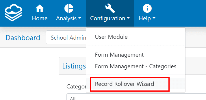 clevr Record Rollover Wizard drop down menu item from configuration