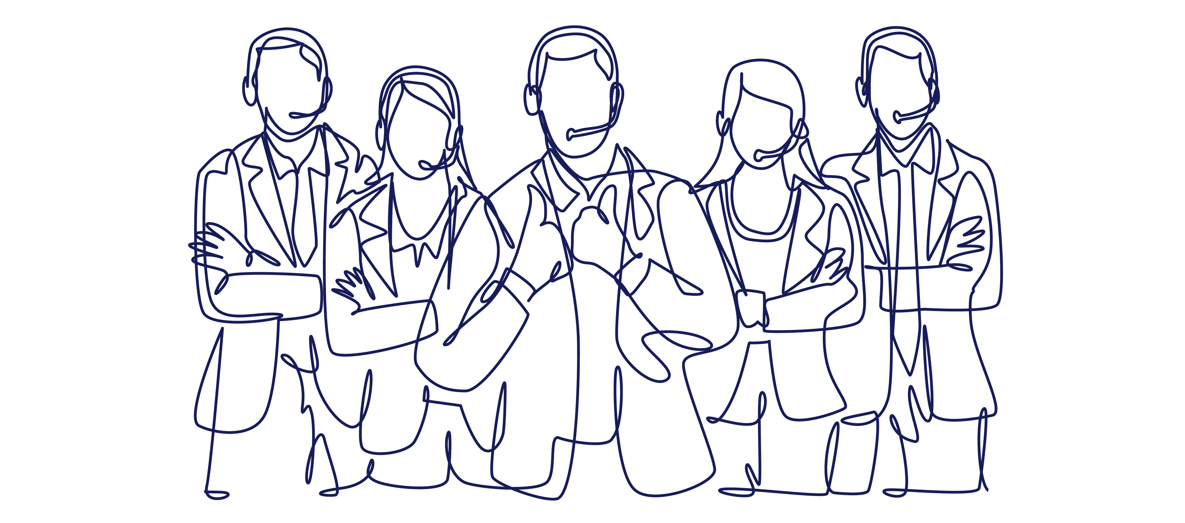 Cartoon drawing of support team standing together